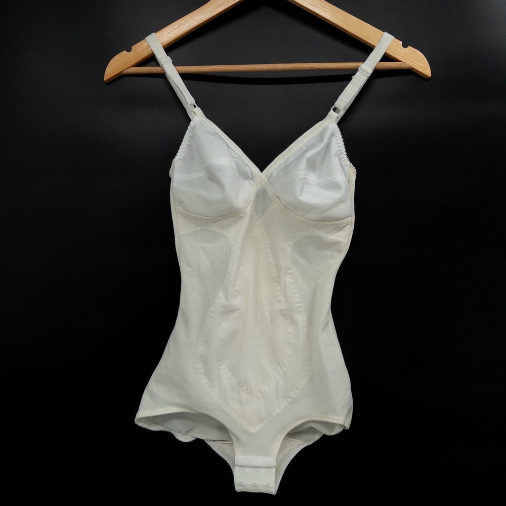 Vintage Lovable 34B White Body Briefer Longline Bra Shapewear Bodysuit Lingerie